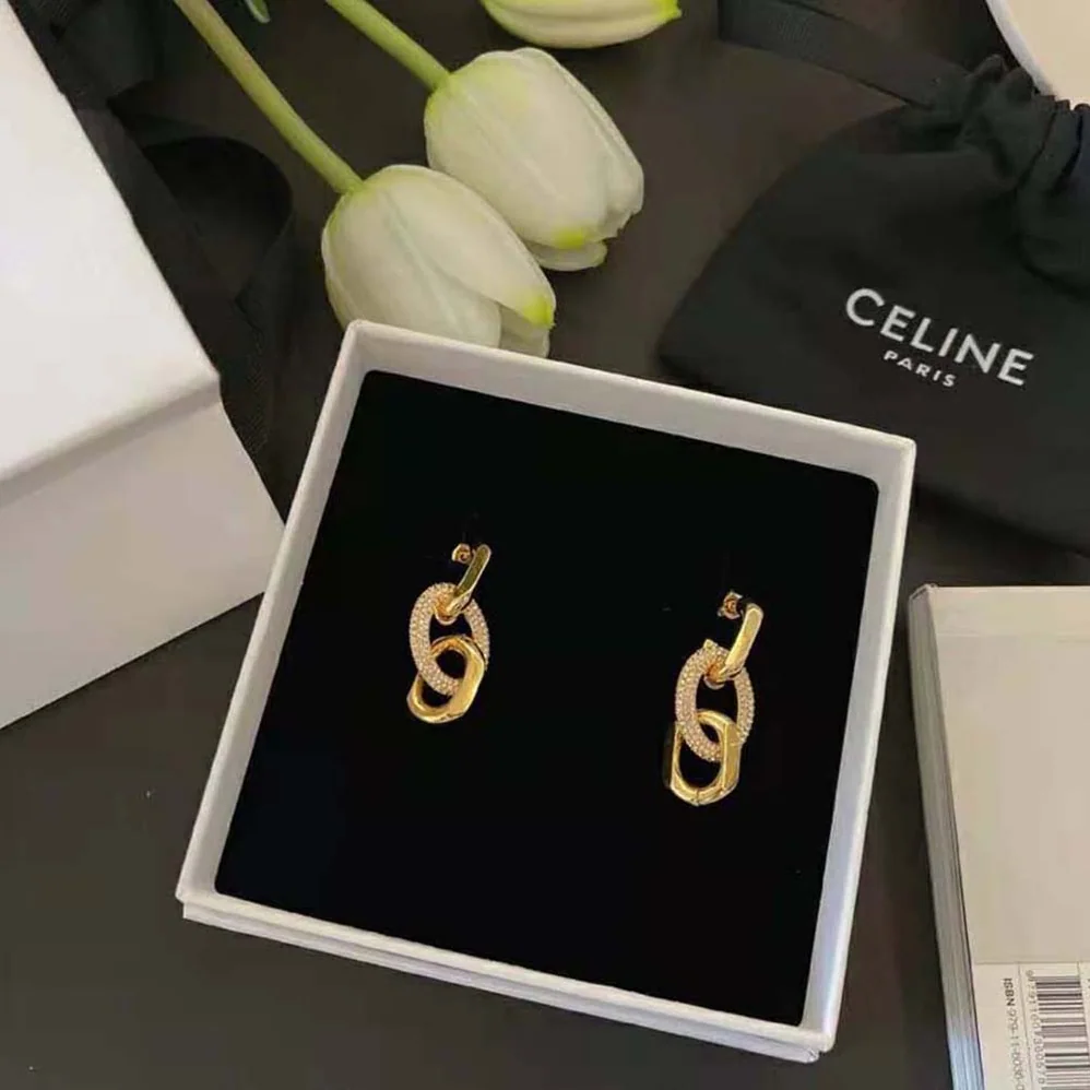 Celine Le Soir Chain Earrings in Brass with Gold Finish and Crystals for Women Celine Le Soir Chain Earrings in Brass with Gold Finish and Crystals for Women