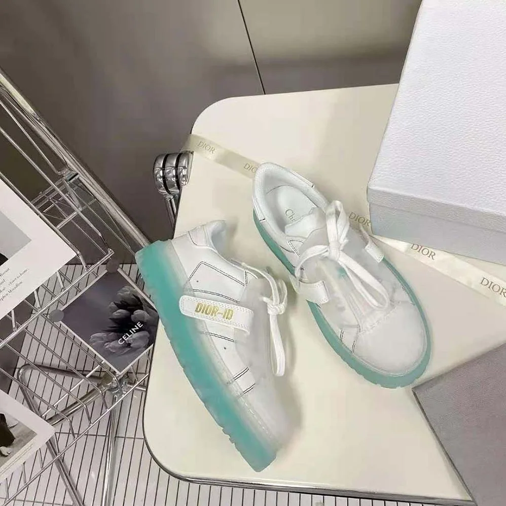 Dior Dior-Id Sneaker White Calfskin and Cypress Green Transparent Rubber for Women Dior Dior-Id Sneaker White Calfskin and Cypress Green Transparent Rubber for Women