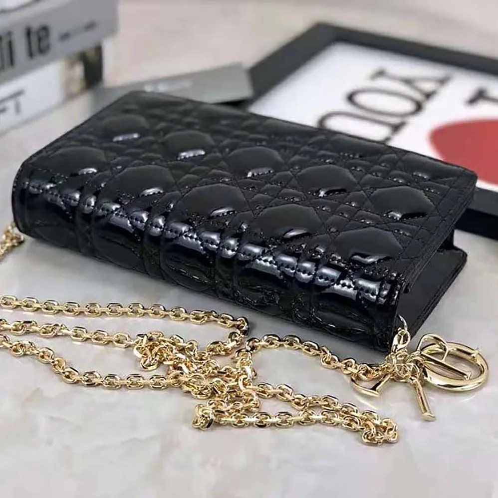Dior Lady Dior Pouch Patent Cannage Calfskin in Black