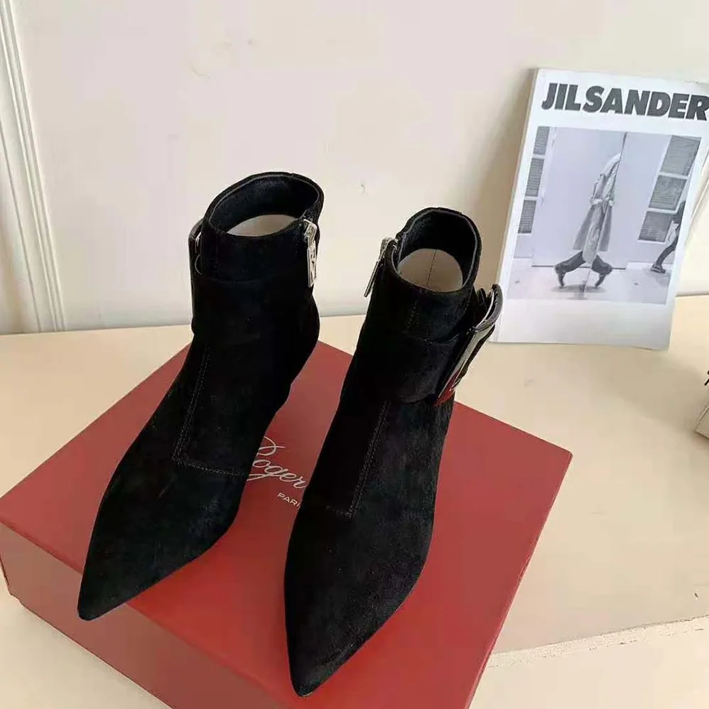 Roger Vivier Pointy Covered Buckle Ankle Boots in Suede for Women