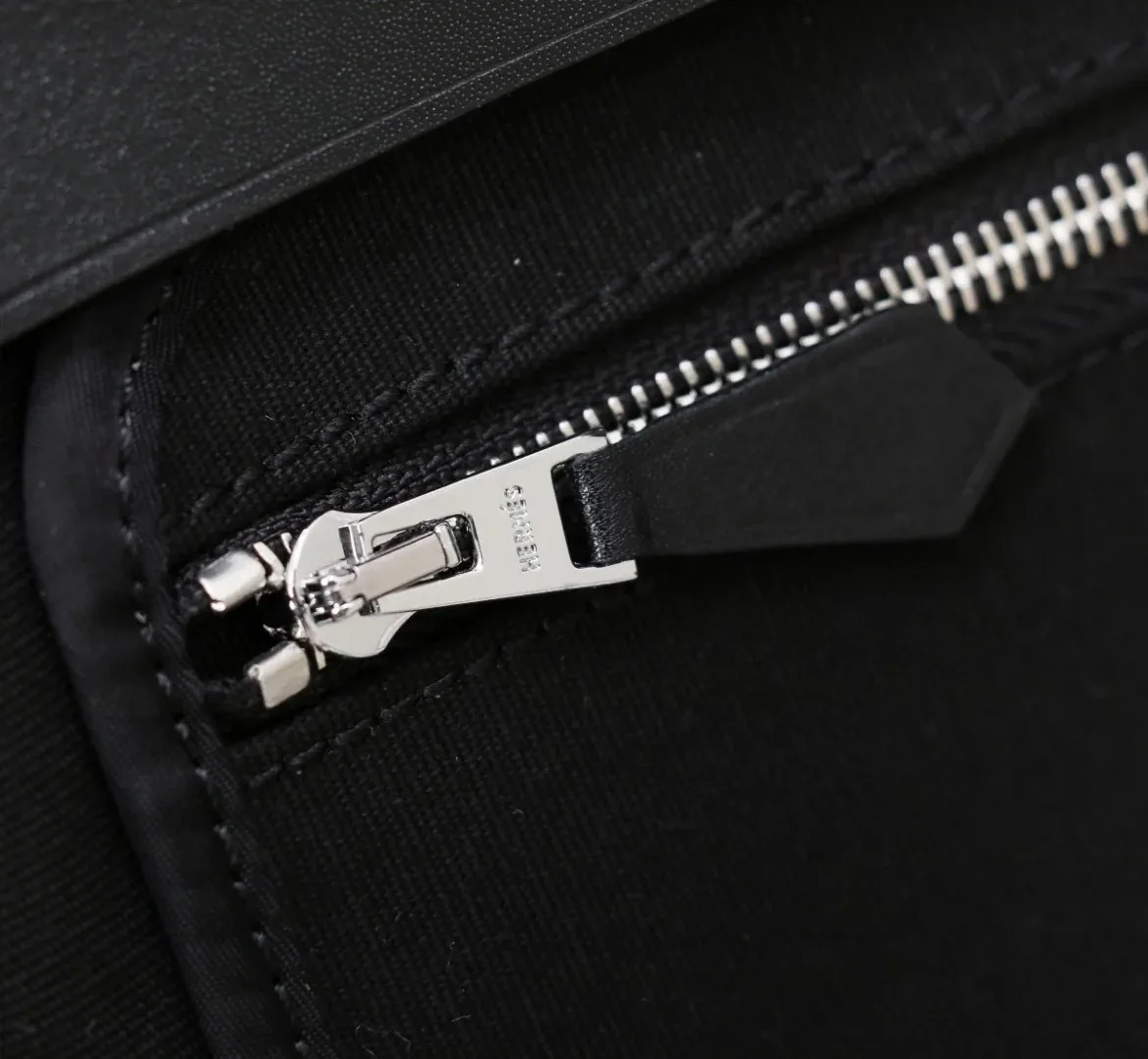 Hermes Buckle Lock Shape Striped Black, Silver Toned Hardware Bag