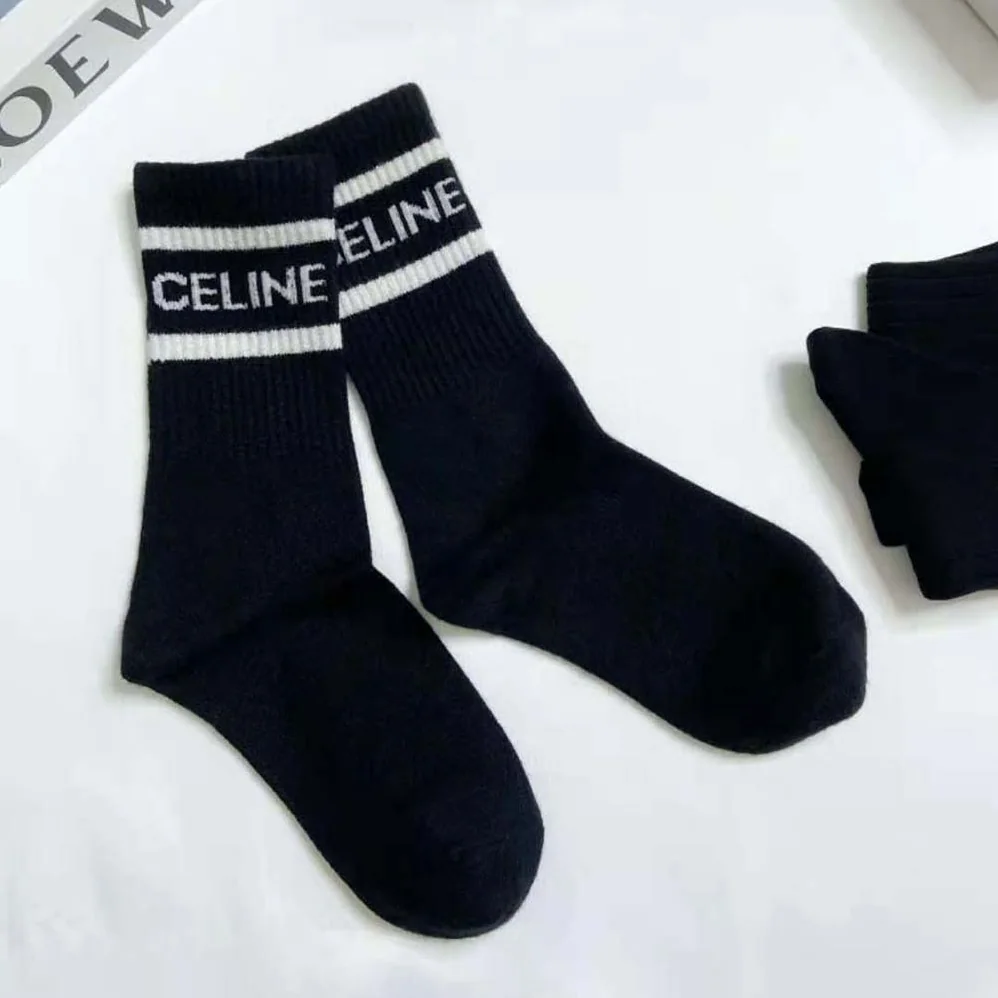 Celine Socks in Striped Cotton for Women in Black