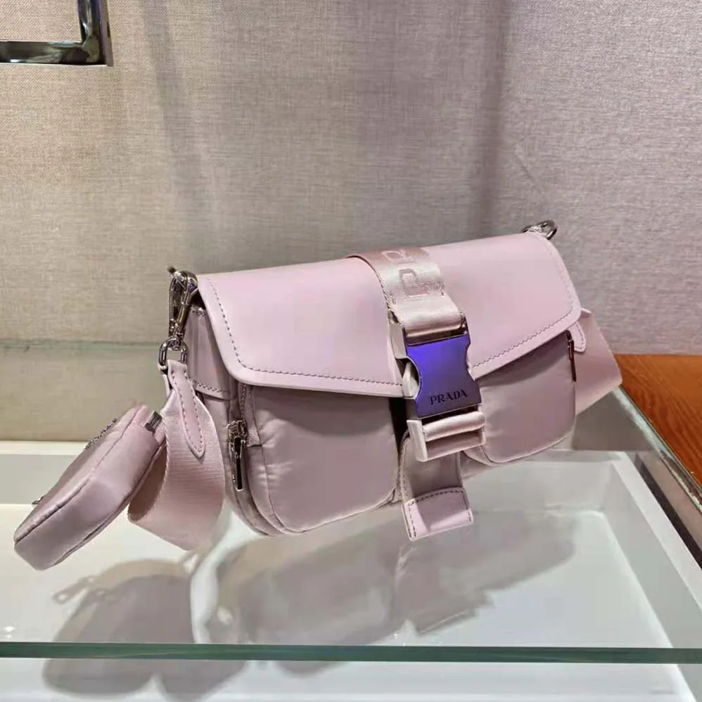 Prada Pocket Nylon and Brushed Leather Bag for Women in Pink Prada Pocket Nylon and Brushed Leather Bag for Women in Pink