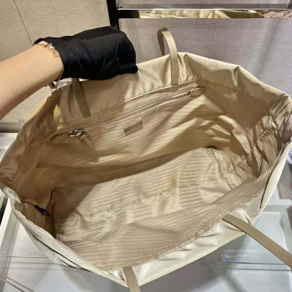 Prada Re-Nylon and Saffiano Leather Tote Bag for Women in Beige Prada Re-Nylon and Saffiano Leather Tote Bag for Women in Beige