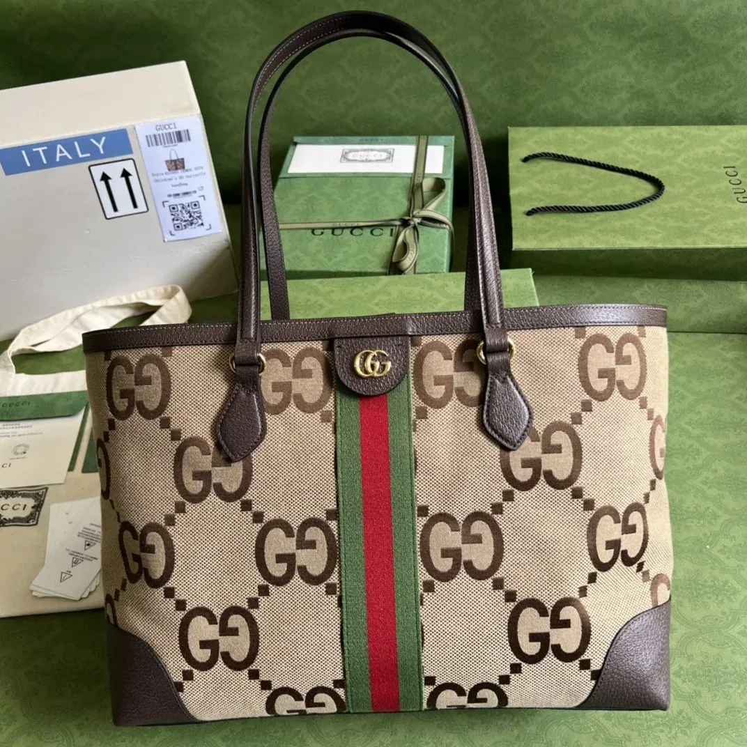 Gucci Ophidia Jumbo GG Medium Tote Bag in Camel/ Ebony Jumbo Canvas Gucci Ophidia Jumbo GG Medium Tote Bag in Camel/ Ebony Jumbo Canvas