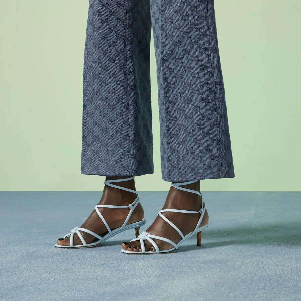Strappy Sandal With Bamboo Blue Strappy Sandal With Bamboo Blue