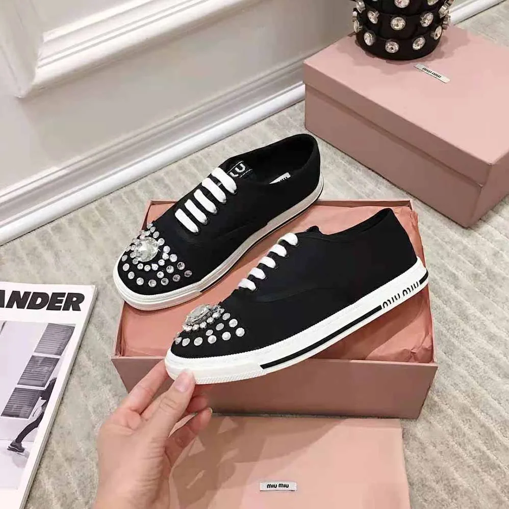 Miu Miu Cotton Gabardine Sneakers for Women in Black Miu Miu Cotton Gabardine Sneakers for Women in Black
