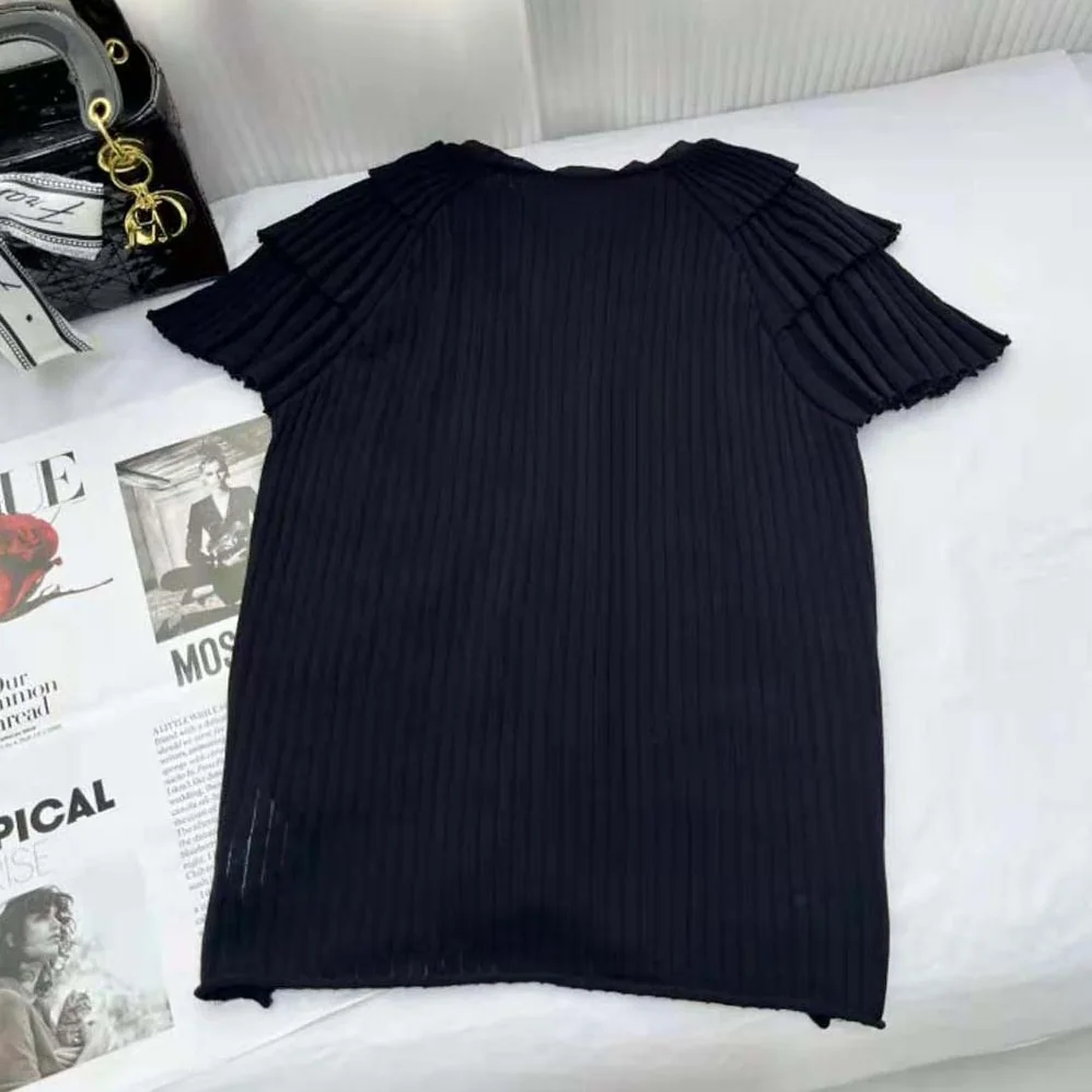 Dior Frilled Top Black Linen Knit for Women Dior Frilled Top Black Linen Knit for Women