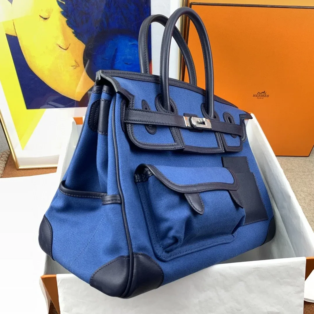 Hermes Birkin Cargo 35 Top Handle Bag in Blue Silver Hardware Hermes Birkin Cargo 35 Top Handle Bag in Blue Silver Hardware