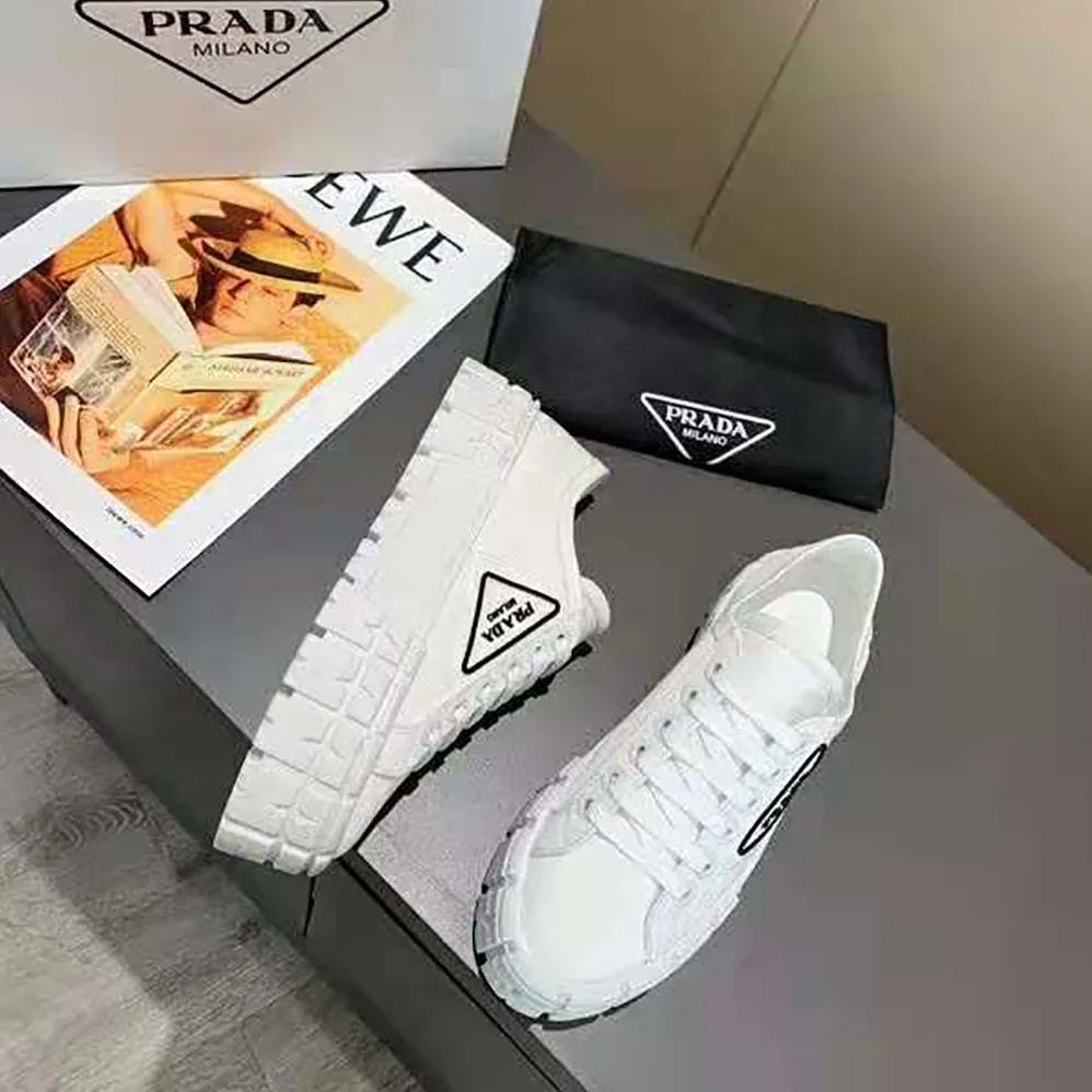 Prada Nylon Gabardine Sneakers in 50mm Heel for Women in White Prada Nylon Gabardine Sneakers in 50mm Heel for Women in White