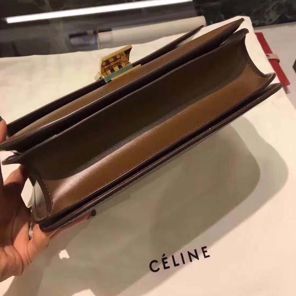 Celine Small Classic Bag in Box Calfskin Leather for Women in Brown
