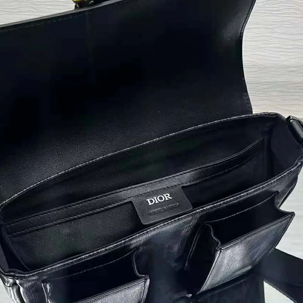 Dior Hit The Road Bag with Strap Black CD Diamond Canvas and Smooth Calfskin for Men