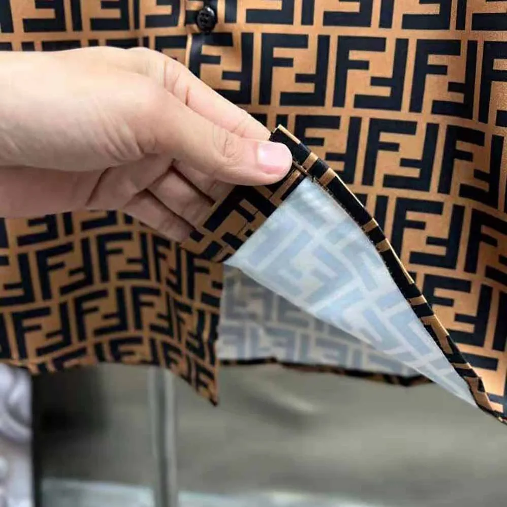 Fendi Brown Silk Shirt with FF Motif Printed All Over for Men Fendi Brown Silk Shirt with FF Motif Printed All Over for Men