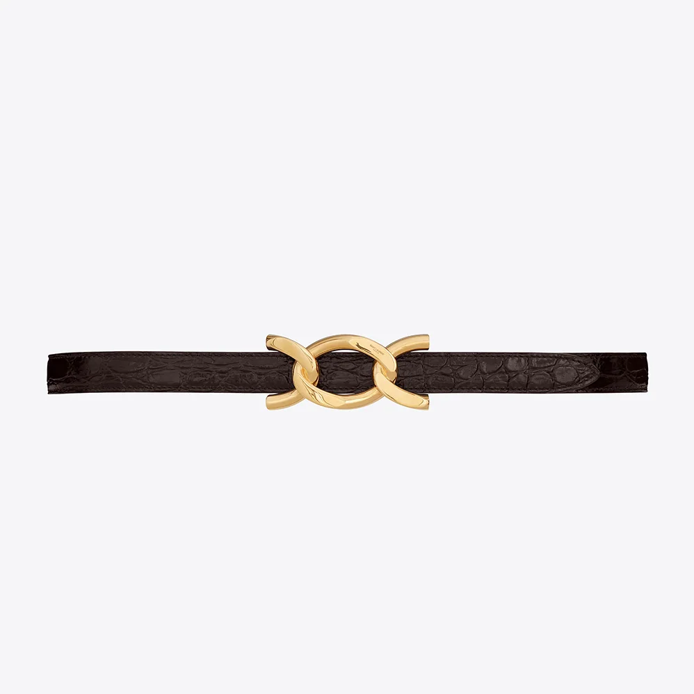 Saint Laurent YSL Chain-Buckle Belt in Crocodile for Women in Embossed Shiny Leather Saint Laurent YSL Chain-Buckle Belt in Crocodile for Women in Embossed Shiny Leather