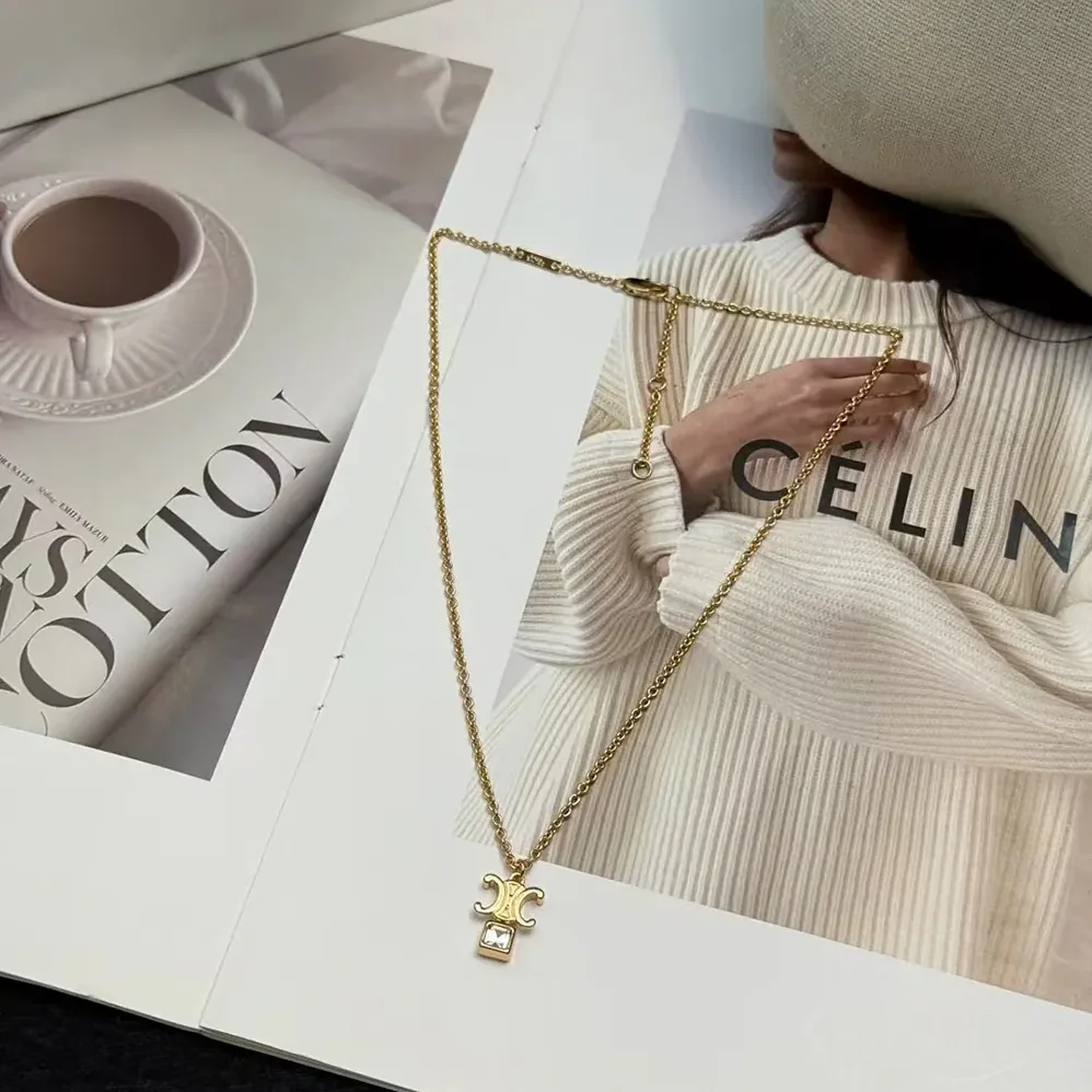 Celine Triomphe Twinkle Necklace in Strass and Brass with Gold Finish for Women Celine Triomphe Twinkle Necklace in Strass and Brass with Gold Finish for Women