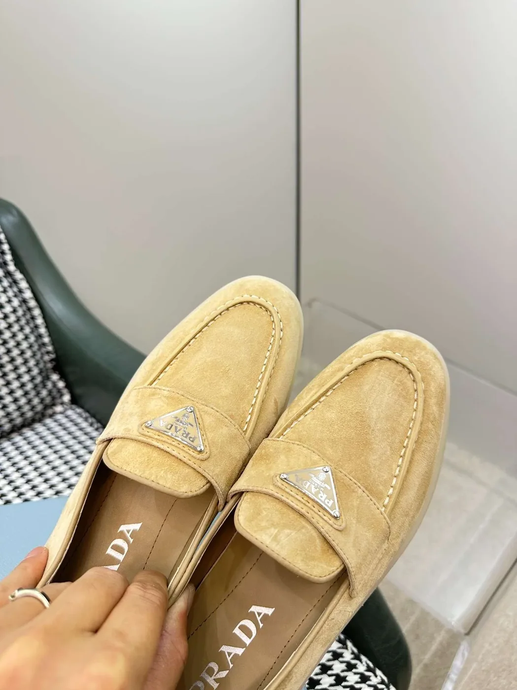Prada Brushed Loafers Beige