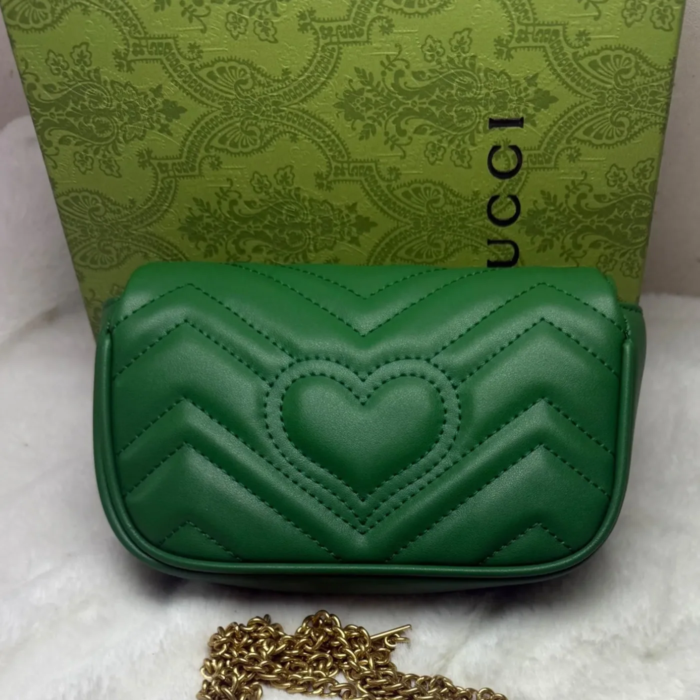 Gucci Marmont Matelassé Super Mini Bag Green Matelassé Chevron /