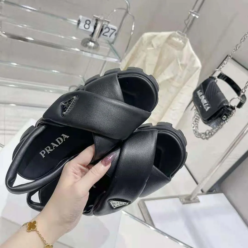 Prada Monolith Padded Nappa Leather Sandals for Women in Black