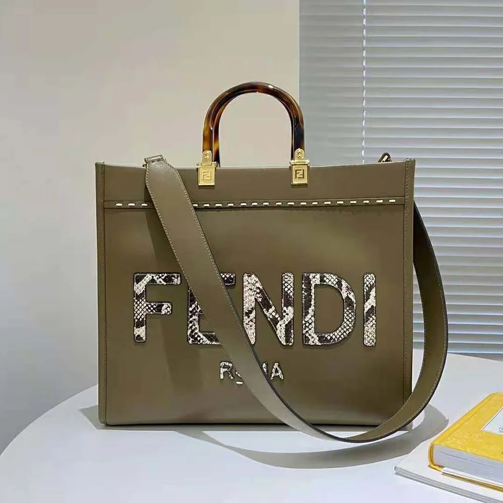 Fendi Sunshine Medium Gray Leather and Elaphe Shopper for Women