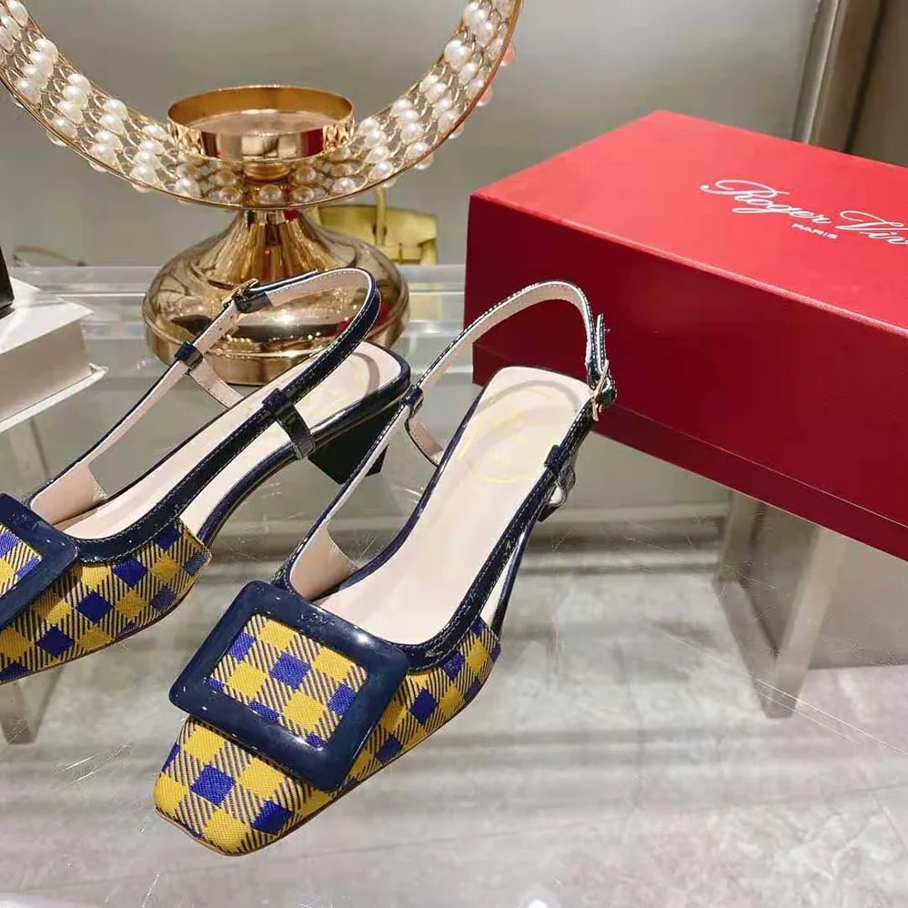 Roger Vivier Belle Vivier Lacquered Buckle Slingback Pumps in Fabric for Women in Yellow