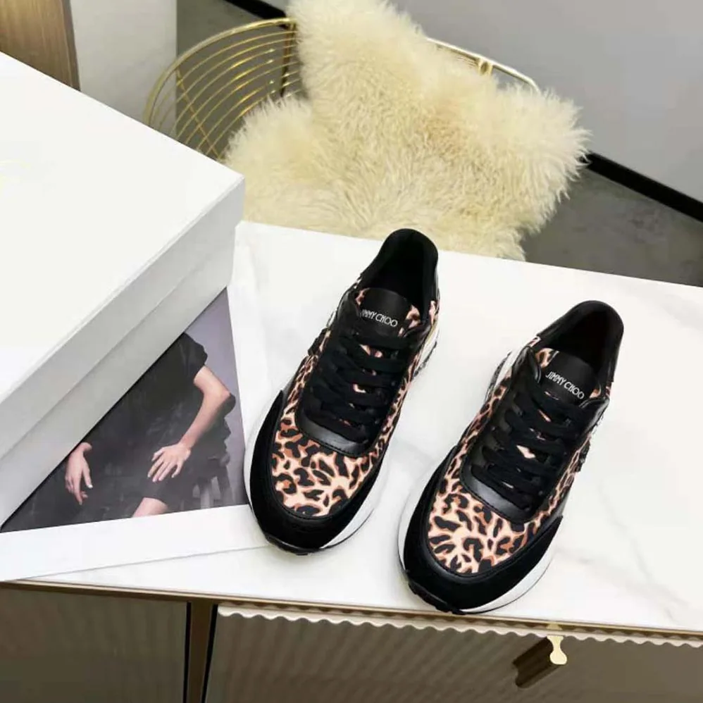 Jimmy Choo Memphis Lace UP/F Natural Mix Leopard Print Nylon for Women
