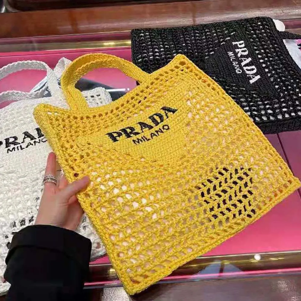 Prada Raffia Tote Bag for Women in Yellow