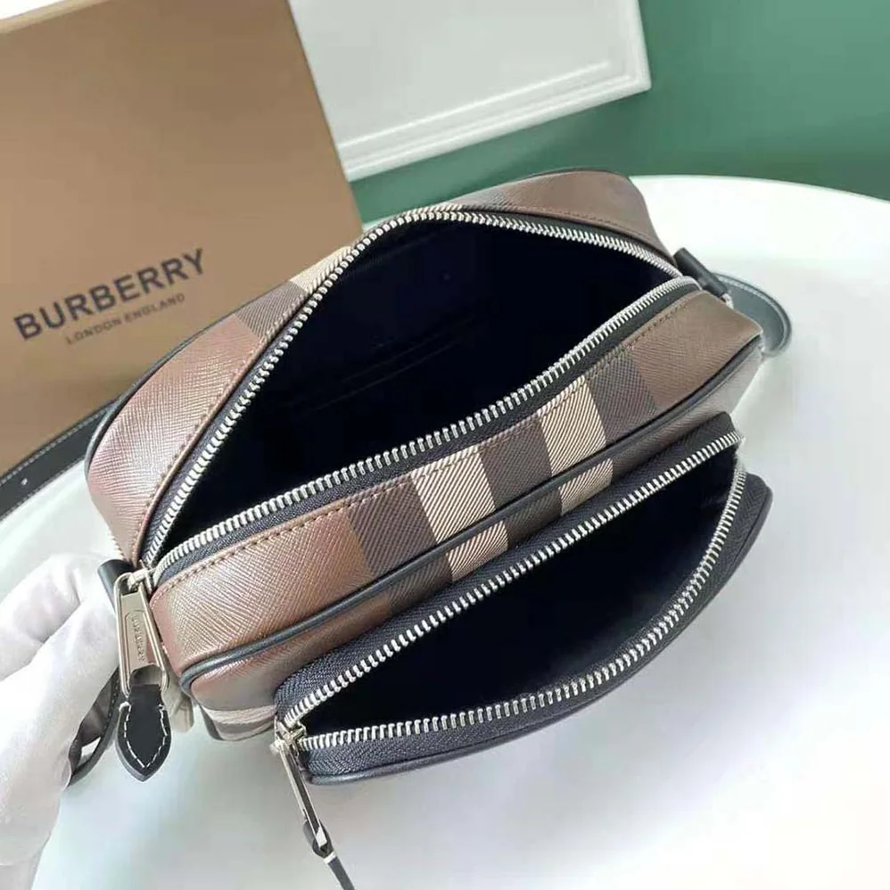 Burberry Check Crossbody Bag in Calf Leather for Men in Brown
