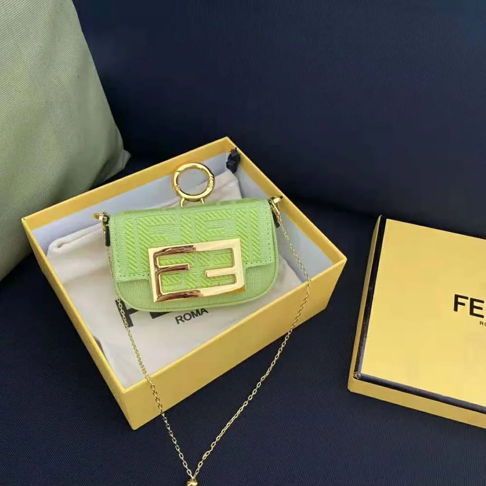 Fendi Nano Baguette Charm Acid Green Canvas Charm with FF Embroidery for Women