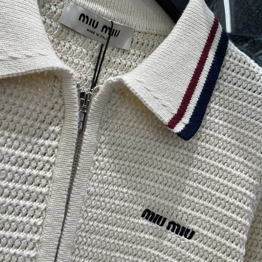 Miu Miu Cotton Knit Zipper Cardigan for Women Miu Miu Cotton Knit Zipper Cardigan for Women