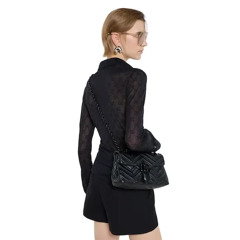 Gucci Marmont Small Shoulder Bag in Black Matelasse Black Hardware