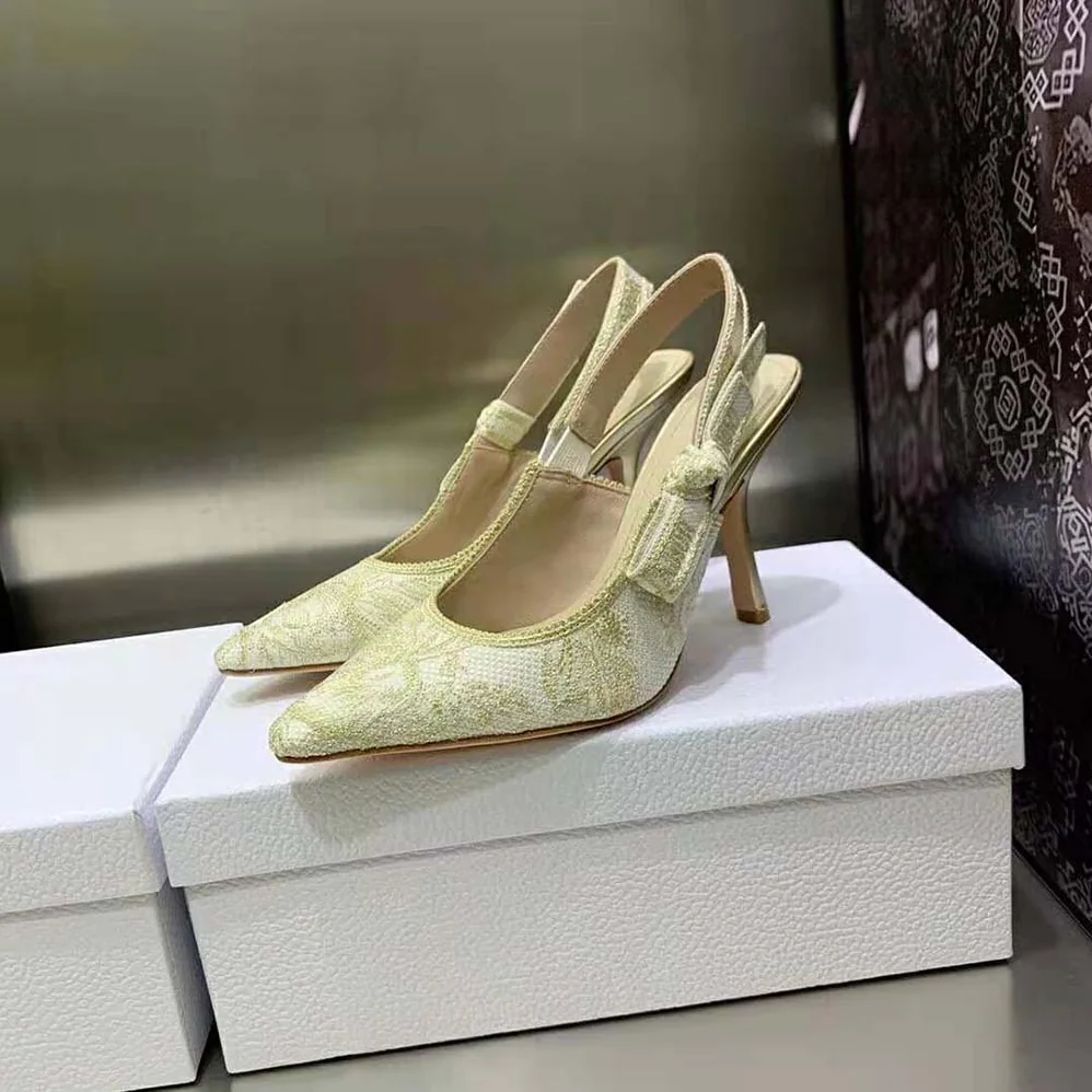 Dior J'Adior Slingback Pump White and Gold for Women in Tone Cotton Embroidered