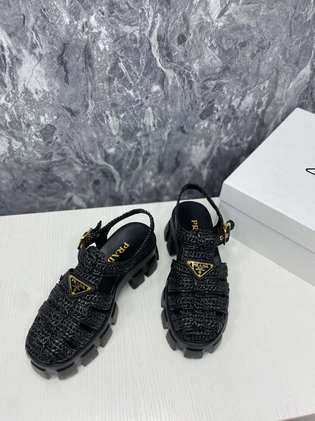 Prada Monolith Crochet Cage Sandals Black Prada Monolith Crochet Cage Sandals Black