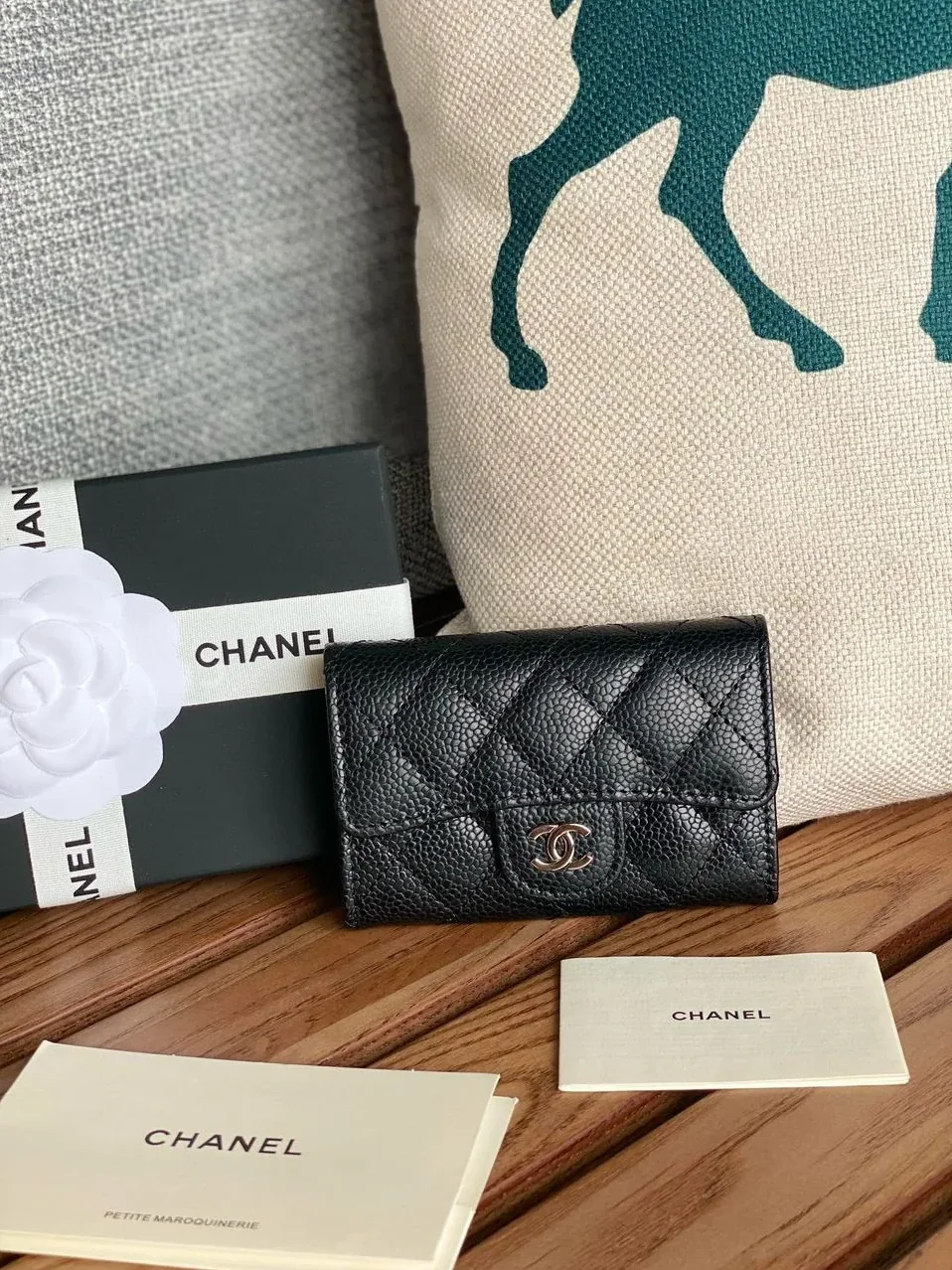 Chanel Classic Card Holder Silver Black