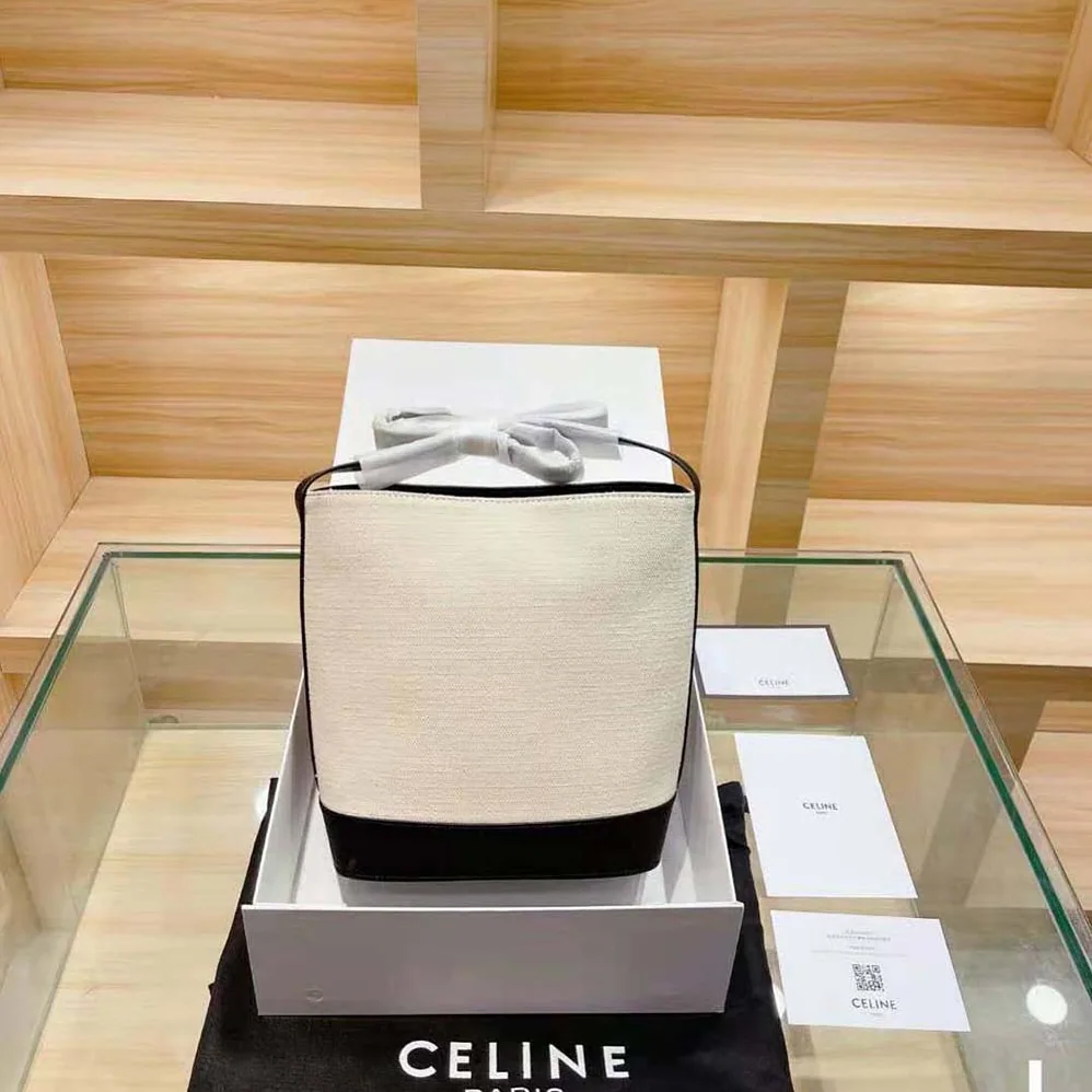 Celine Small Bucket Cuir Triomphe in Textile and Calfskin for Women