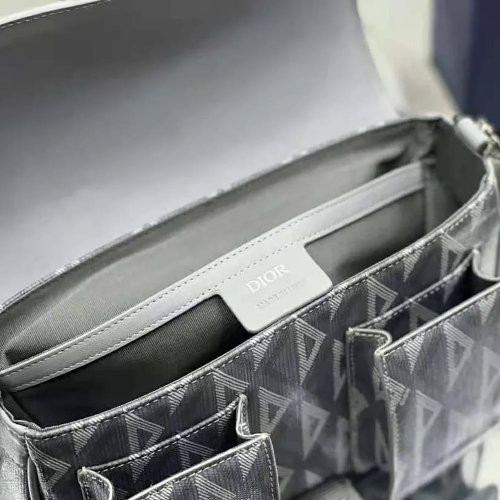 Dior Hit The Road Bag with Strap Dior Gray CD Diamond Canvas and Smooth Calfskin for Men Dior Hit The Road Bag with Strap Dior Gray CD Diamond Canvas and Smooth Calfskin for Men