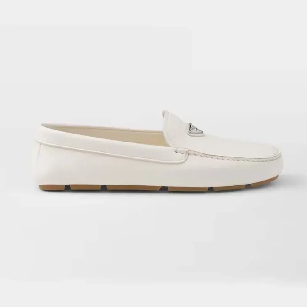 Prada Leather Driving Shoes for Women in White Prada Leather Driving Shoes for Women in White