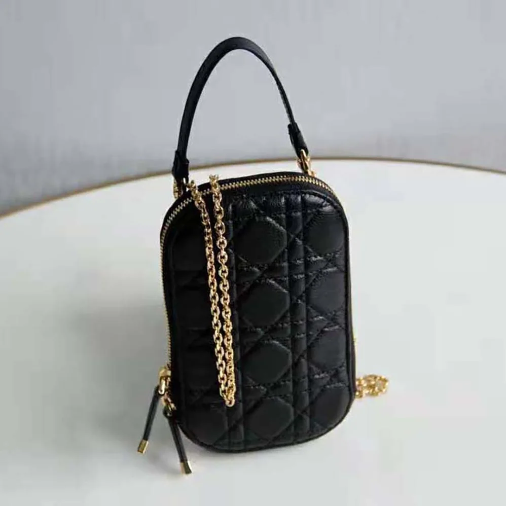 Dior Lady Dior Phone Holder Black Cannage Lambskin for Women