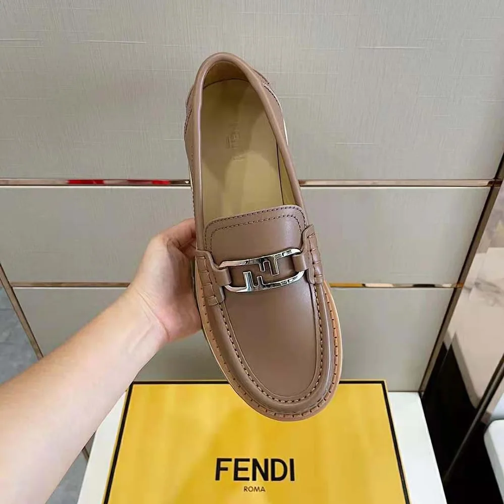 Fendi O'Lock Loafers Brown Leather for Men
