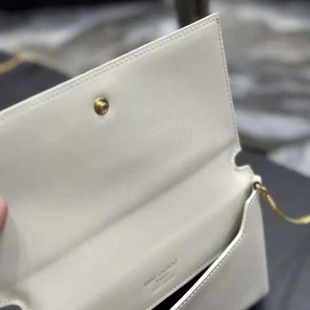 Saint Laurent YSL Cassandre Phone Holder with Strap in Smooth Leather for Women in White Saint Laurent YSL Cassandre Phone Holder with Strap in Smooth Leather for Women in White