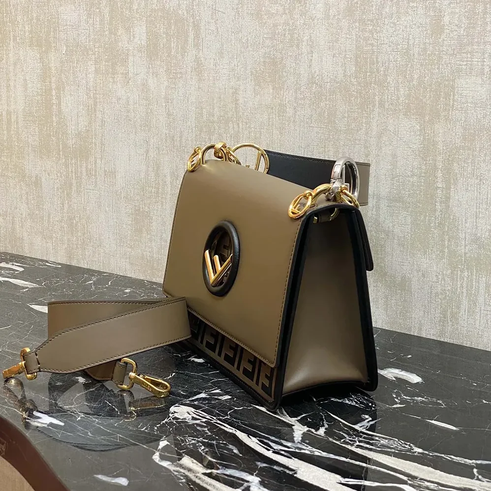 Fendi KAN I F Small Gray Leather Mini for Women in Bag in Calf