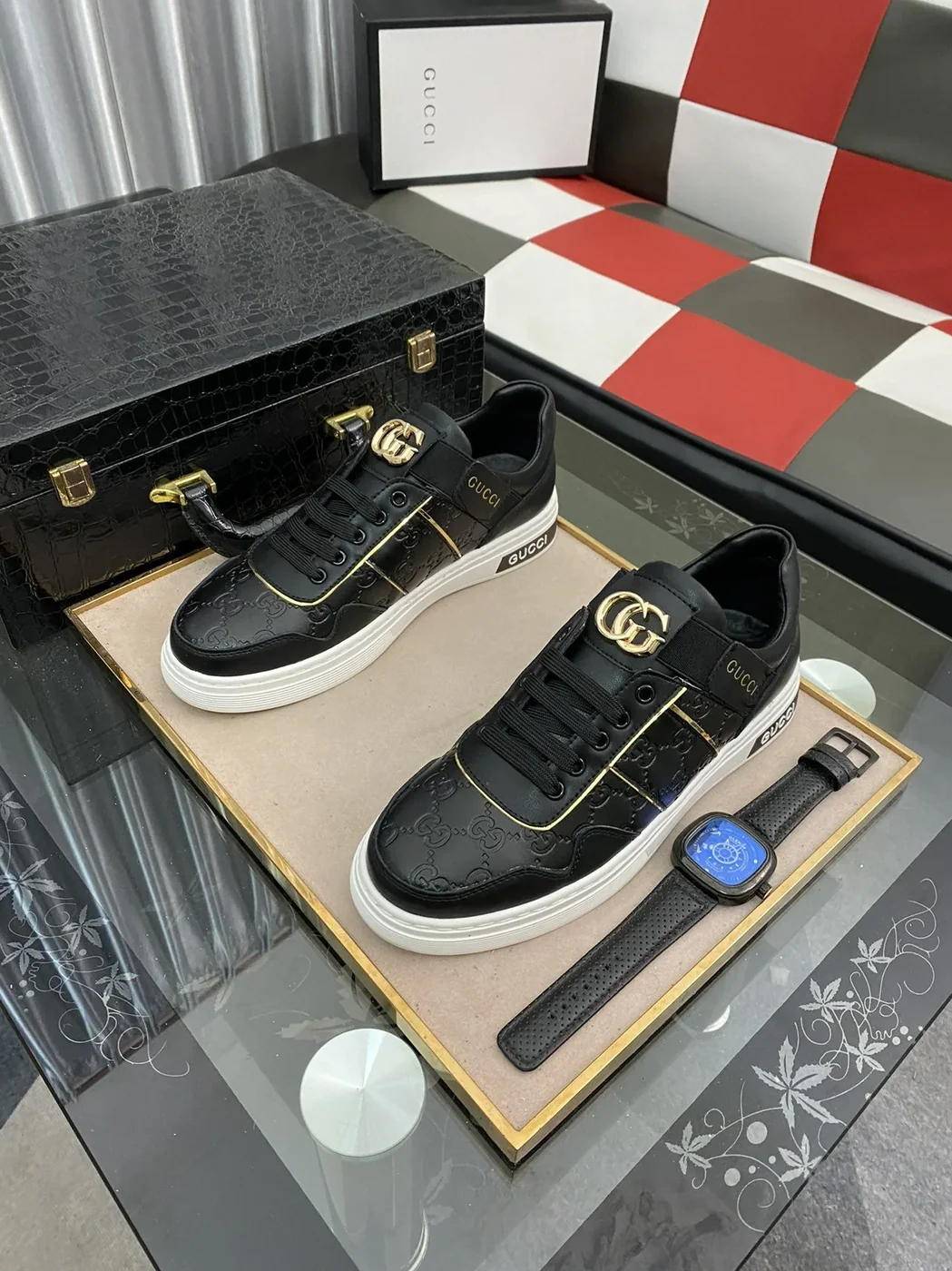 Gucci GG Embossed Sneaker Loafer With GG Black Gold for Men