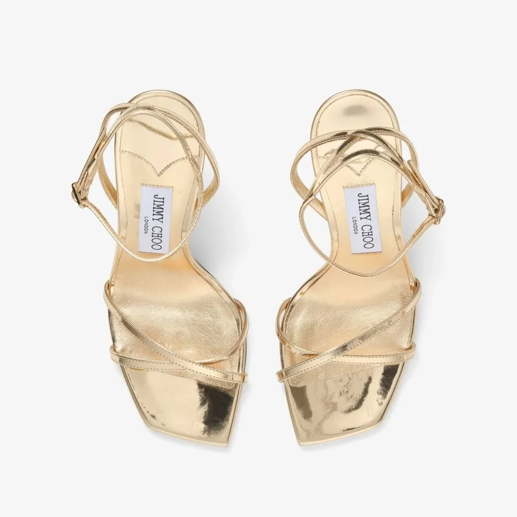 Jimmy Choo Metz 100 Metal Leather Sandal Gold METZ100QUI Jimmy Choo Metz 100 Metal Leather Sandal Gold METZ100QUI