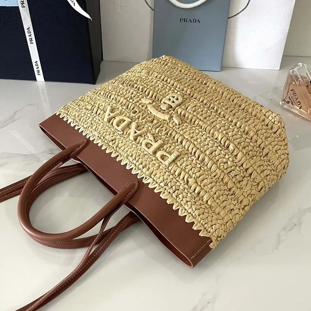 Prada Small Crochet and Leather Tote Bag for Women Prada Small Crochet and Leather Tote Bag for Women