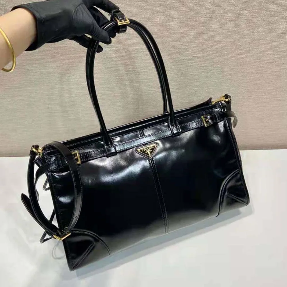Prada Large Leather Handbag for Women in Black