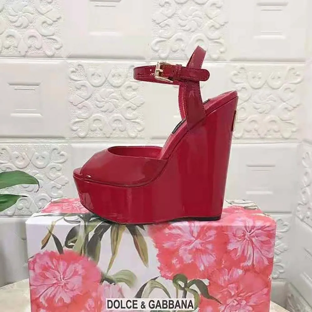 Dolce Gabbana D&G Patent Leather Wedges for Women in Red Dolce Gabbana D&G Patent Leather Wedges for Women in Red