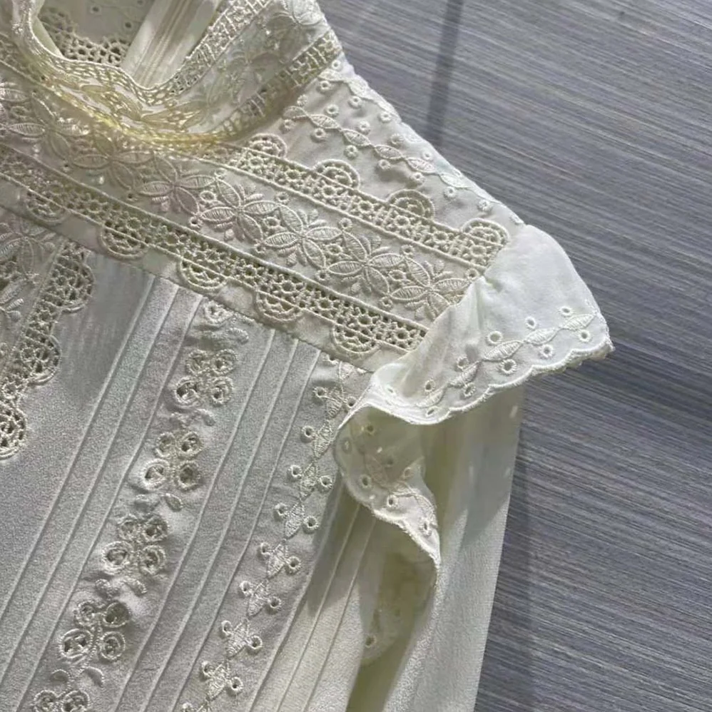 Celine Embroidered Blouse in Silk Crepe for Women