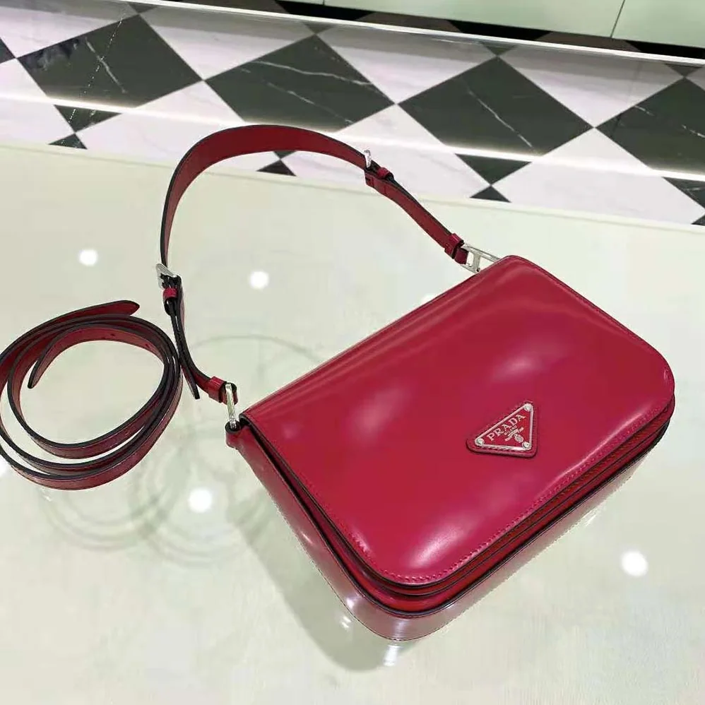 Prada Brushed Leather Shoulder Bag for Women in Red Prada Brushed Leather Shoulder Bag for Women in Red