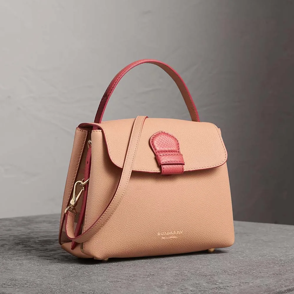 Burberry Small Two-Tone Leather House Check Tote for Women in Pink