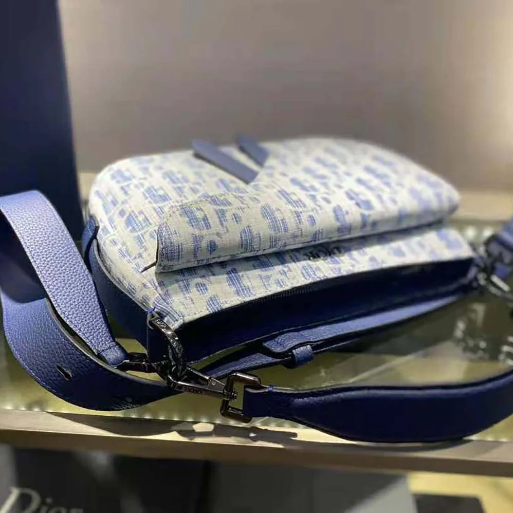 Dior Mini Saddle Soft Bag Blue Dior Oblique Kasuri jacquard for Men