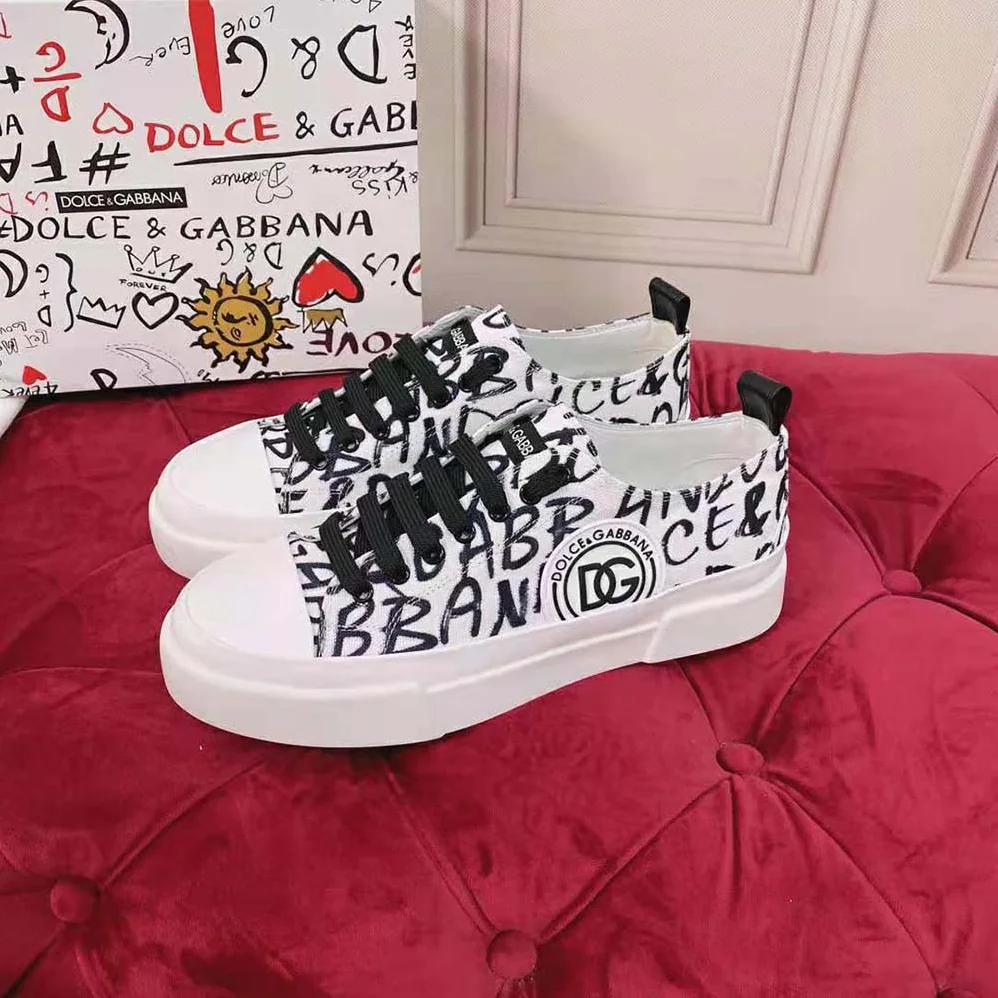 Dolce Gabbana D&G Canvas Portofino Light Sneakers with DG Logo Print for Women Dolce Gabbana D&G Canvas Portofino Light Sneakers with DG Logo Print for Women